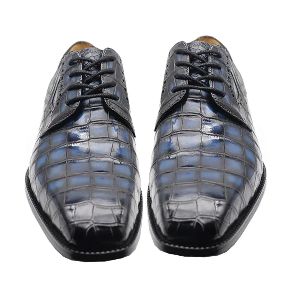 7 CM / 2.76 Inches CMR CHAMARIPA  Men’s Height Increasing Blue Alligator Leather Derby Shoes – Handcrafted Luxury