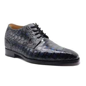 7 CM / 2.76 Inches CMR CHAMARIPA  Men’s Height Increasing Blue Alligator Leather Derby Shoes – Handcrafted Luxury