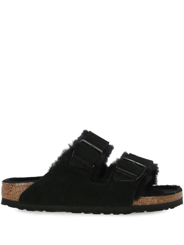 'Arizona' Black Sandals With Logo Lettering On The Buckle In Suede Woman