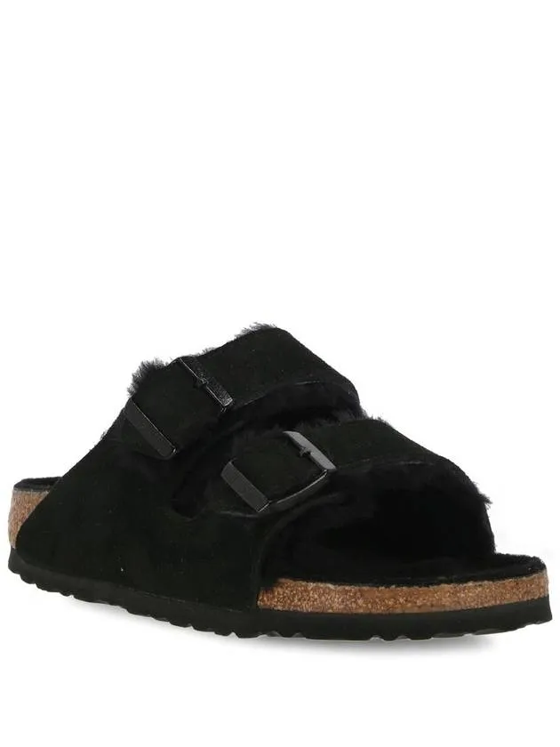 'Arizona' Black Sandals With Logo Lettering On The Buckle In Suede Woman