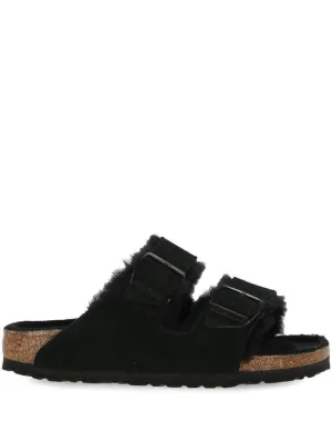 'Arizona' Black Sandals With Logo Lettering On The Buckle In Suede Woman