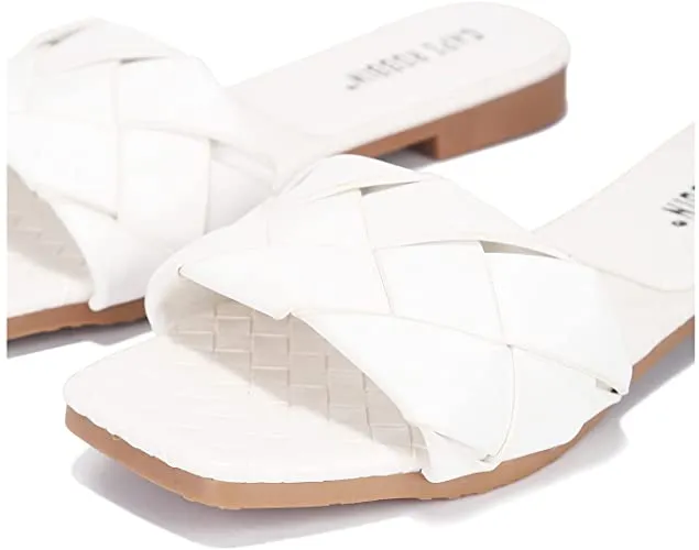 Cape Robbin Deja Woven Mules Slip On Flat Slides Sandals WHITE