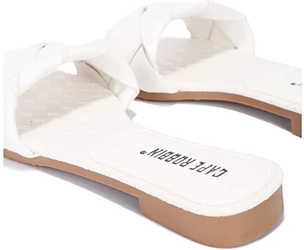 Cape Robbin Deja Woven Mules Slip On Flat Slides Sandals WHITE