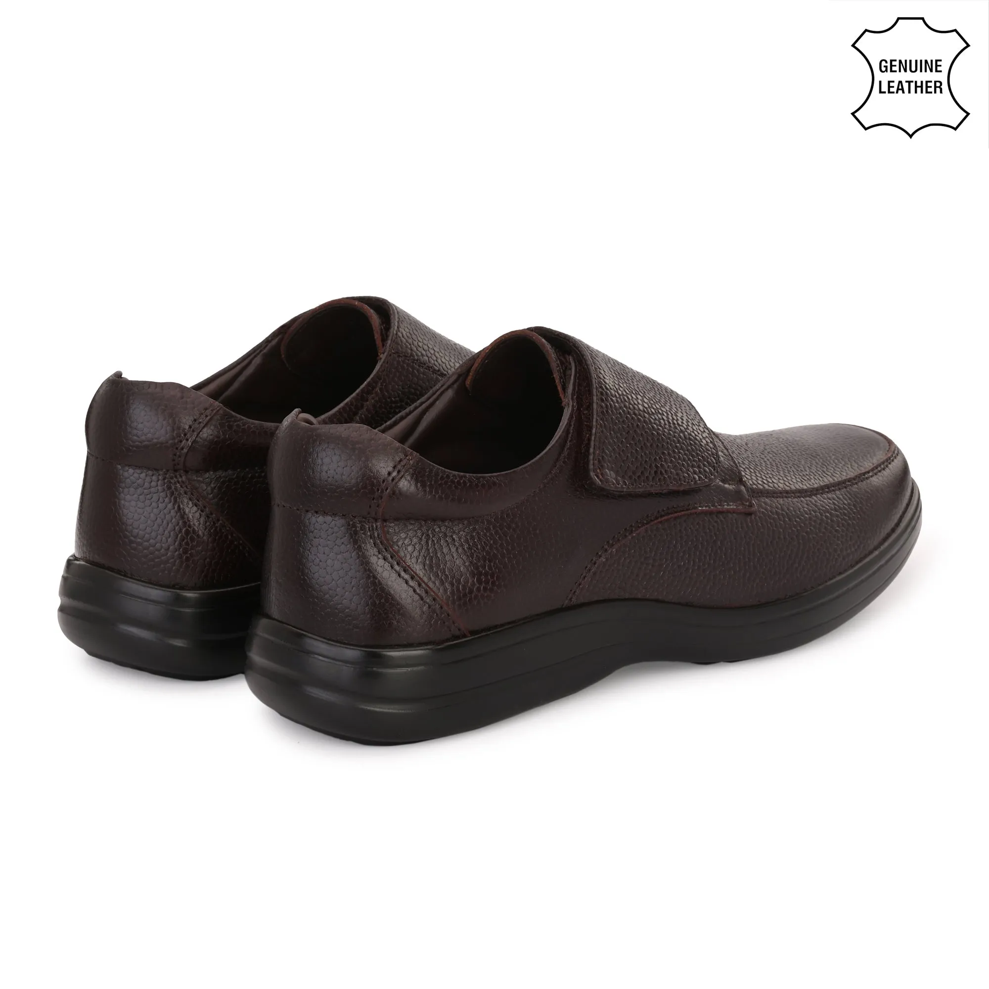 Chic Full Grain Leather Velcro Slip Ons
