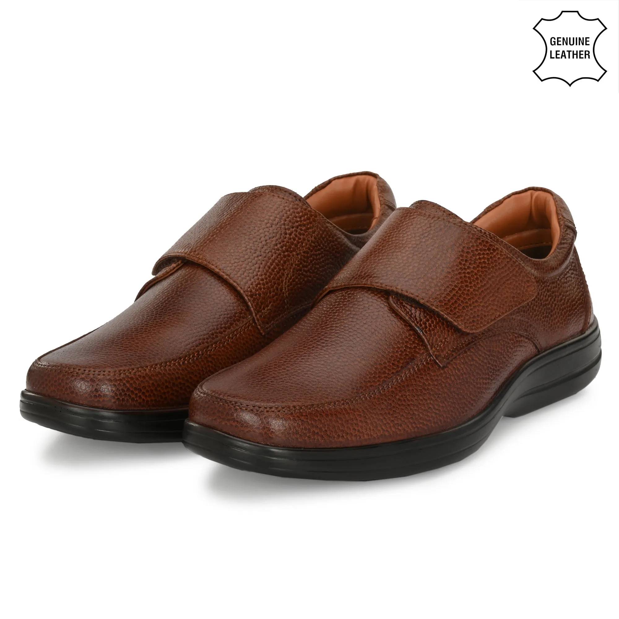 Chic Full Grain Leather Velcro Slip Ons