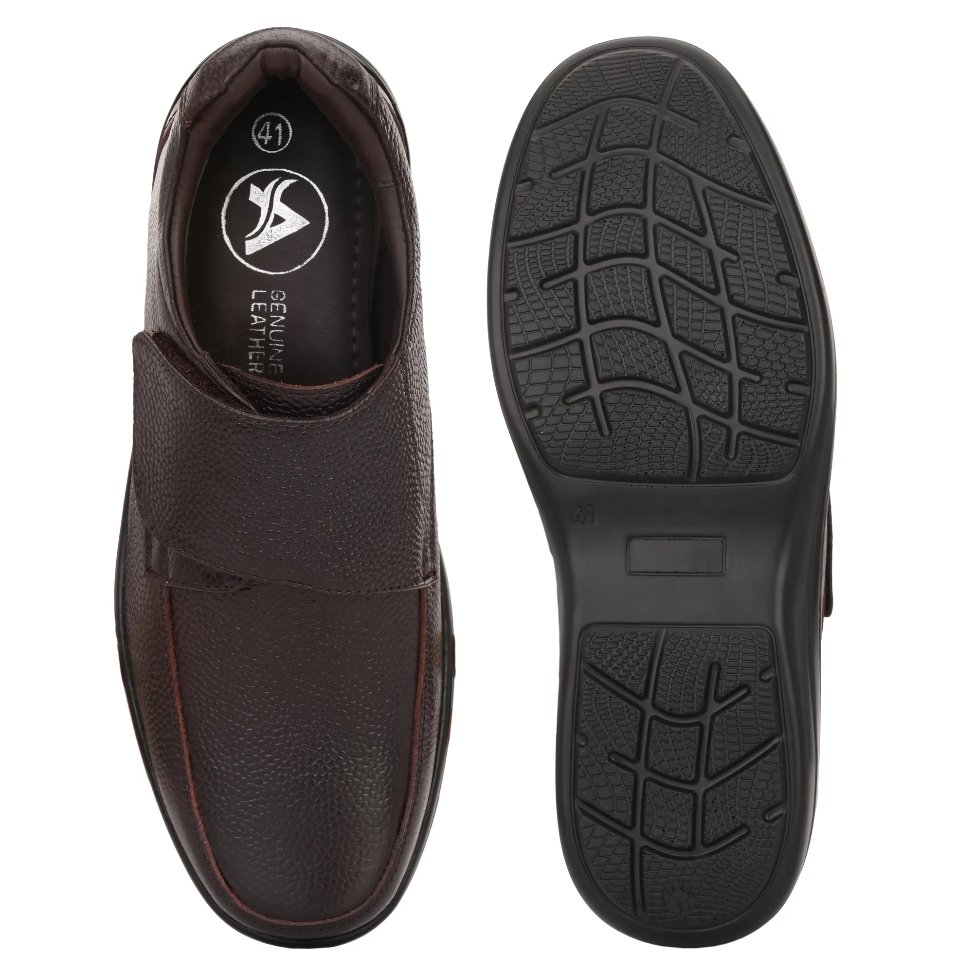 Chic Full Grain Leather Velcro Slip Ons