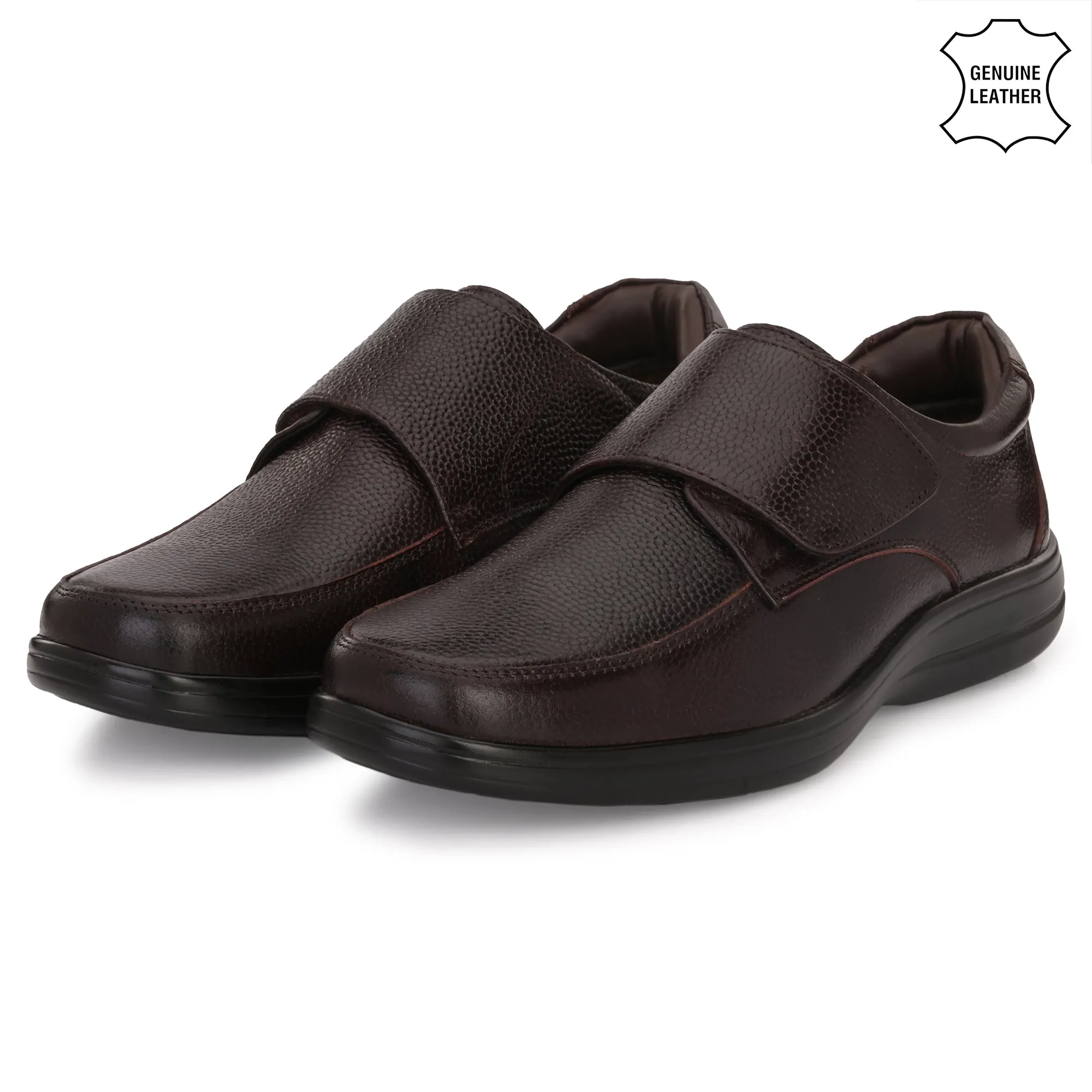 Chic Full Grain Leather Velcro Slip Ons