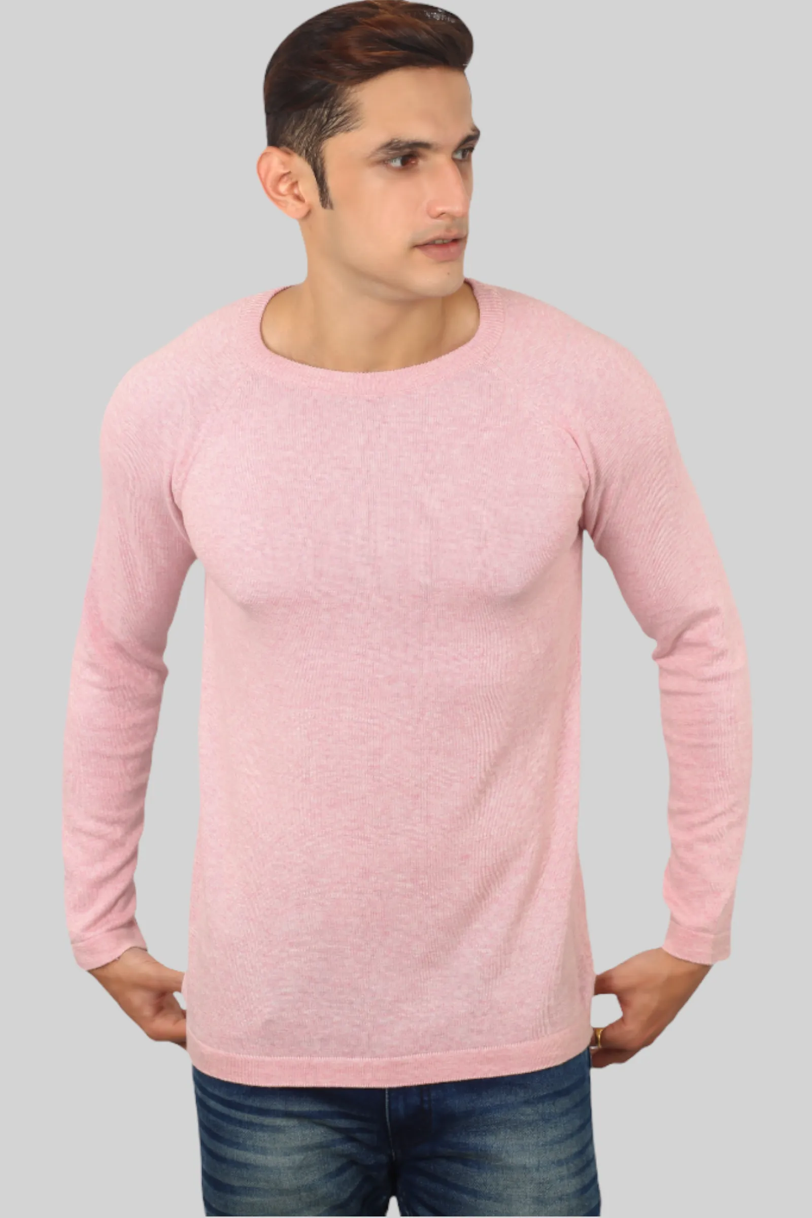 Light Pink Flat Knit Full Sleeve T-shirt