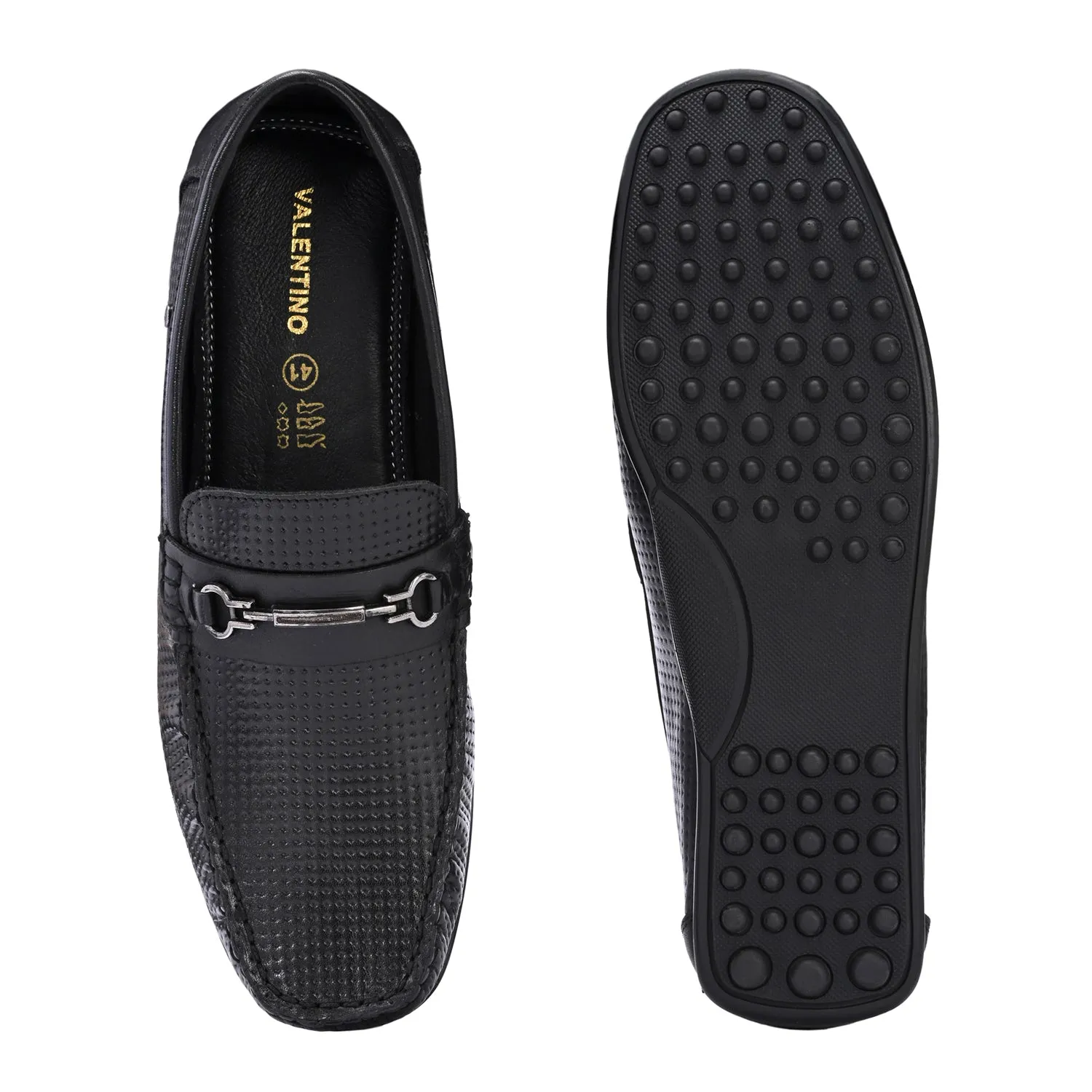 Men Premium Leather Black Slip On Loafer (Globus-05-Black)