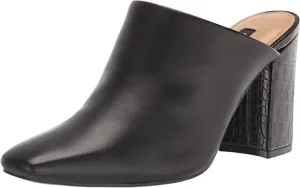 Nine West Ariane Black Squared Toe Slip On Block Heel Fashion Leather Pumps