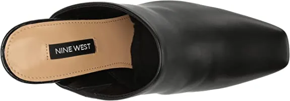 Nine West Ariane Black Squared Toe Slip On Block Heel Fashion Leather Pumps