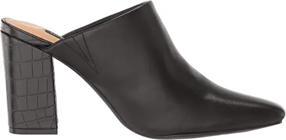 Nine West Ariane Black Squared Toe Slip On Block Heel Fashion Leather Pumps