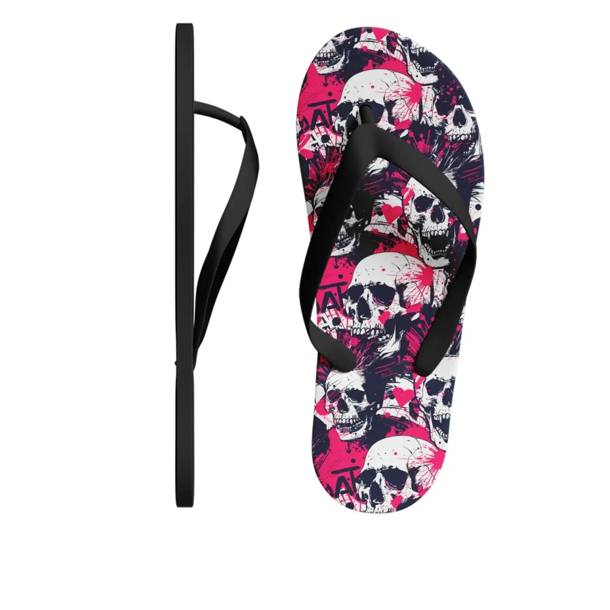 Personalized Gothic Flip Flop, Custom Skull & Roses Flip Flop, Skeleton Flip Flop Summer Fashion
