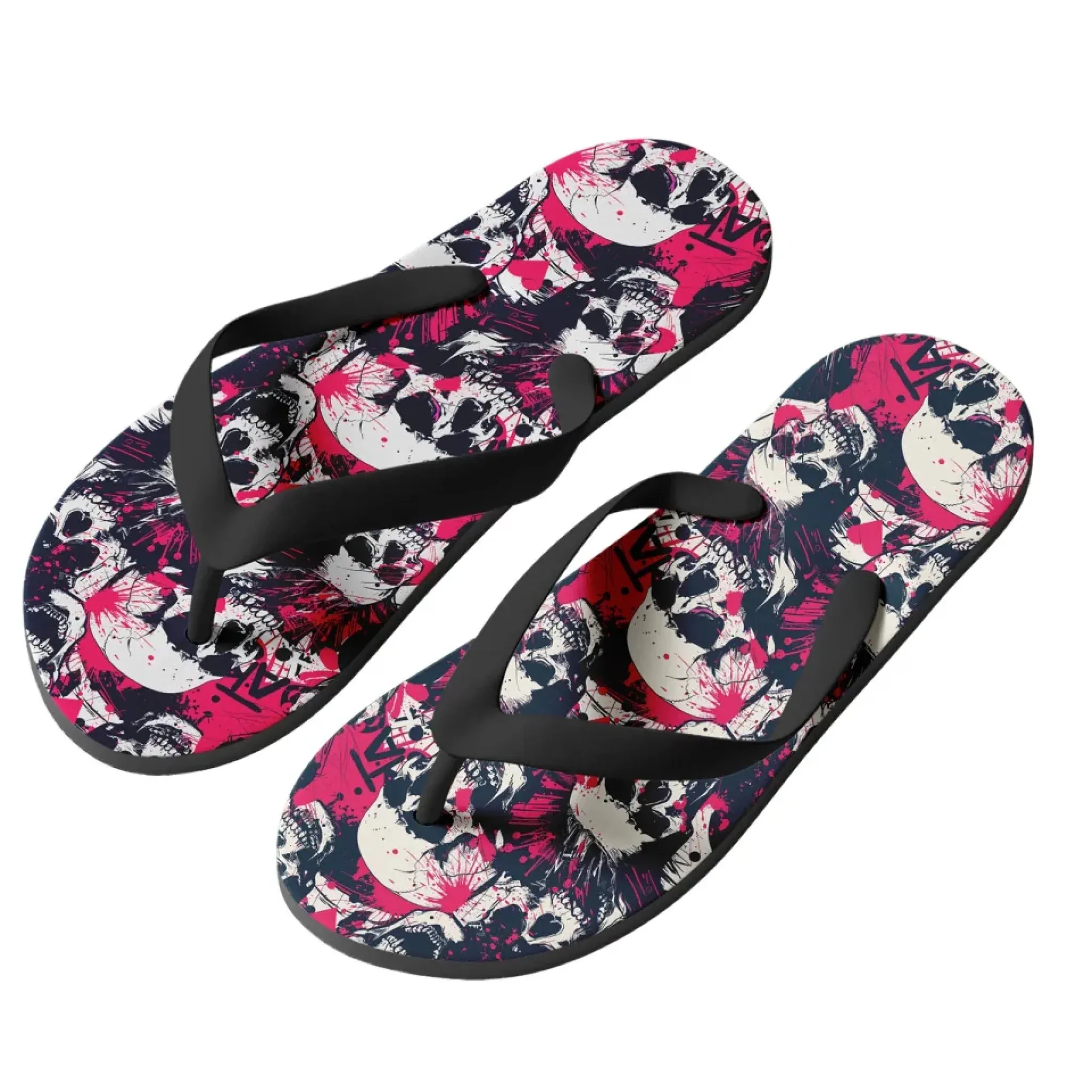 Personalized Gothic Flip Flop, Custom Skull & Roses Flip Flop, Skeleton Flip Flop Summer Fashion