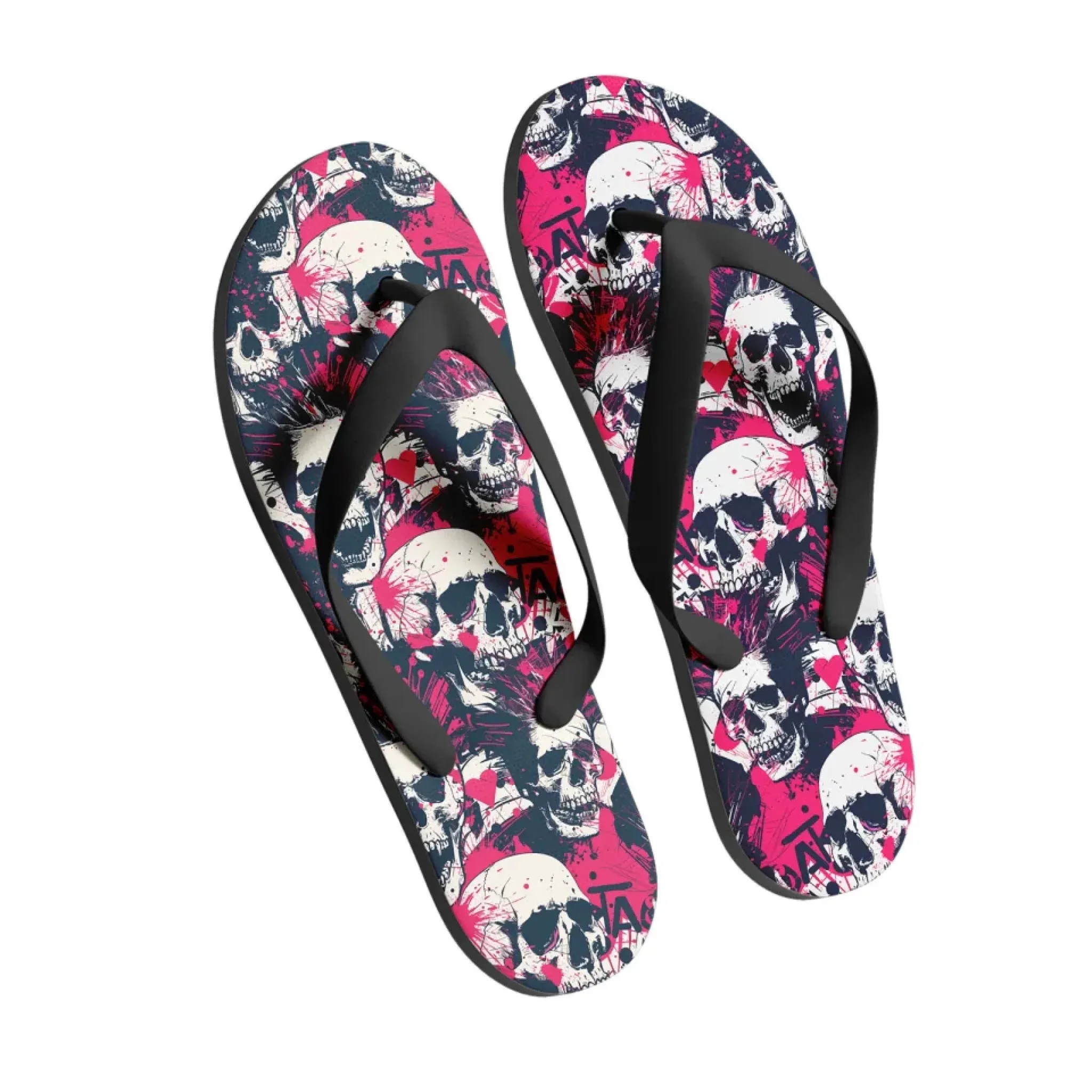 Personalized Gothic Flip Flop, Custom Skull & Roses Flip Flop, Skeleton Flip Flop Summer Fashion