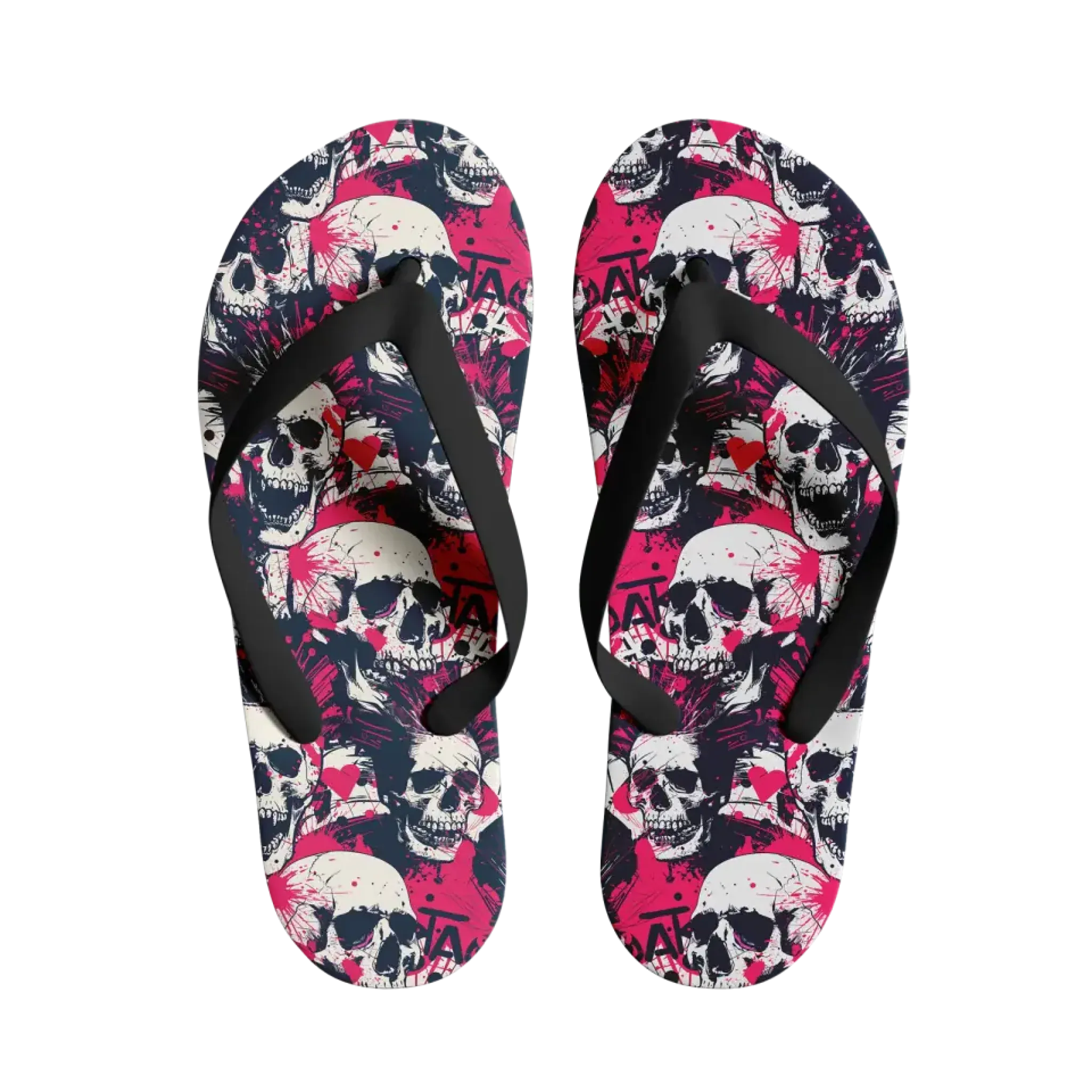 Personalized Gothic Flip Flop, Custom Skull & Roses Flip Flop, Skeleton Flip Flop Summer Fashion