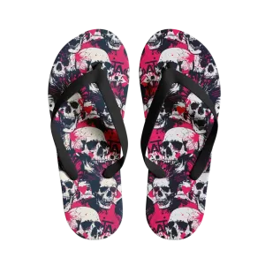 Personalized Gothic Flip Flop, Custom Skull & Roses Flip Flop, Skeleton Flip Flop Summer Fashion