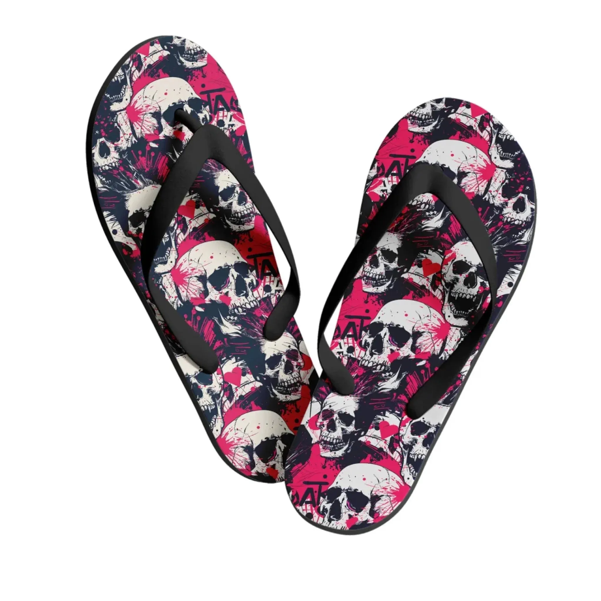Personalized Gothic Flip Flop, Custom Skull & Roses Flip Flop, Skeleton Flip Flop Summer Fashion
