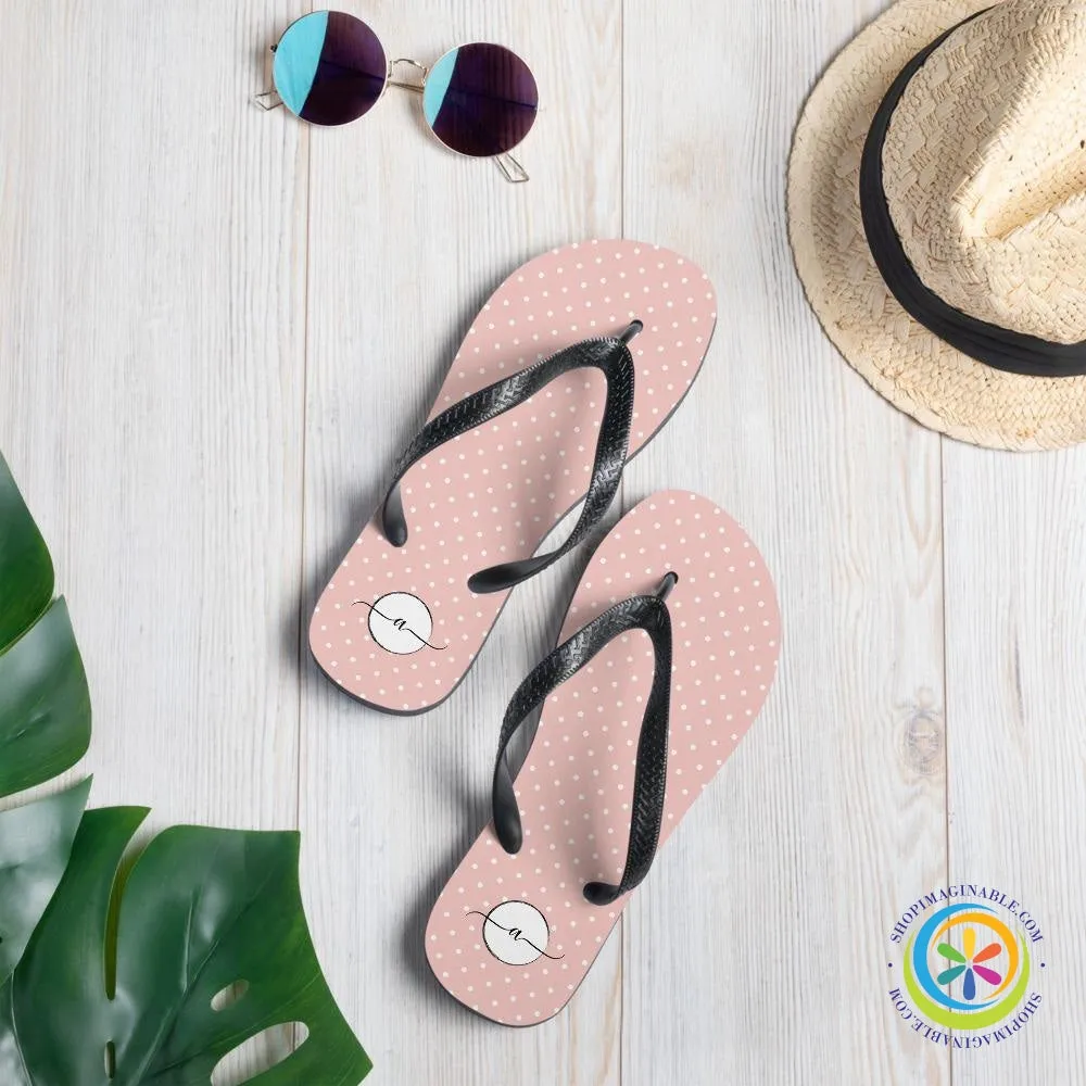 Pink Polka Dots Elegant Initialed Custom Personalized Flip-Flops