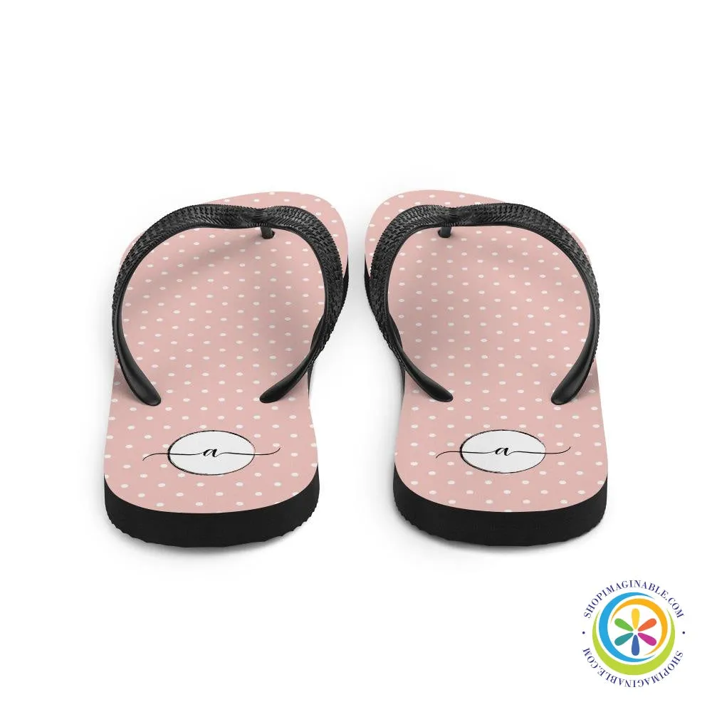 Pink Polka Dots Elegant Initialed Custom Personalized Flip-Flops