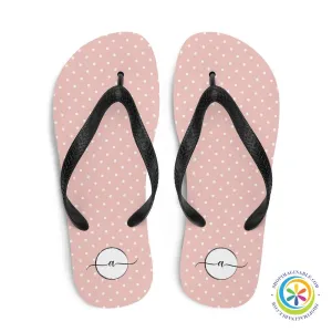 Pink Polka Dots Elegant Initialed Custom Personalized Flip-Flops