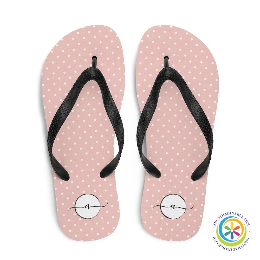 Pink Polka Dots Elegant Initialed Custom Personalized Flip-Flops