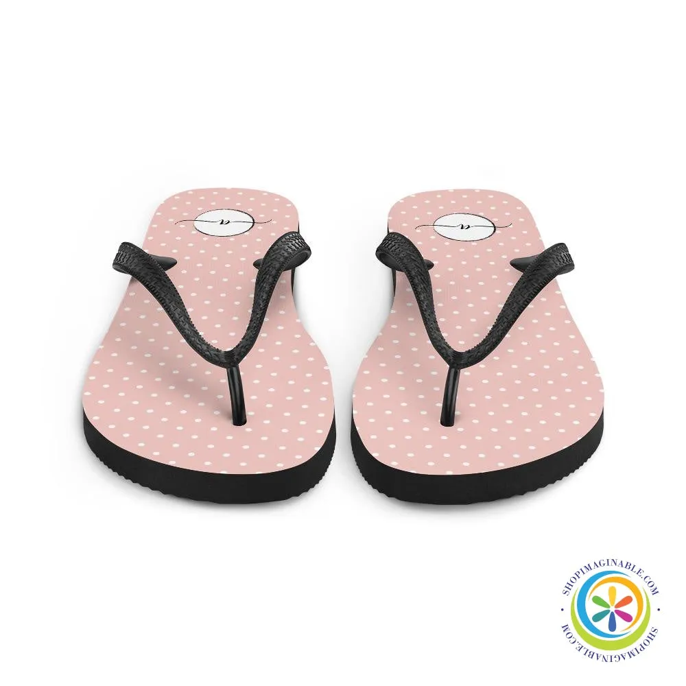 Pink Polka Dots Elegant Initialed Custom Personalized Flip-Flops