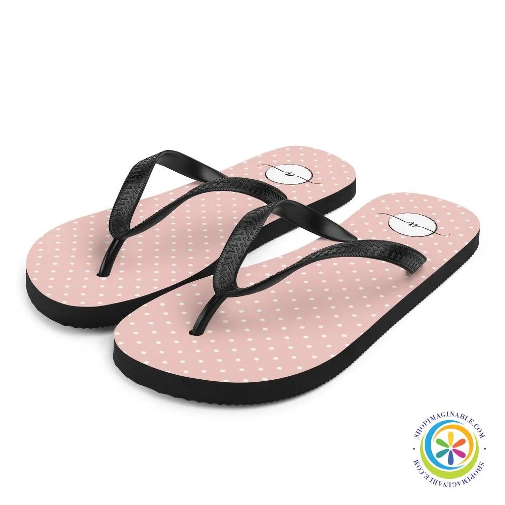 Pink Polka Dots Elegant Initialed Custom Personalized Flip-Flops