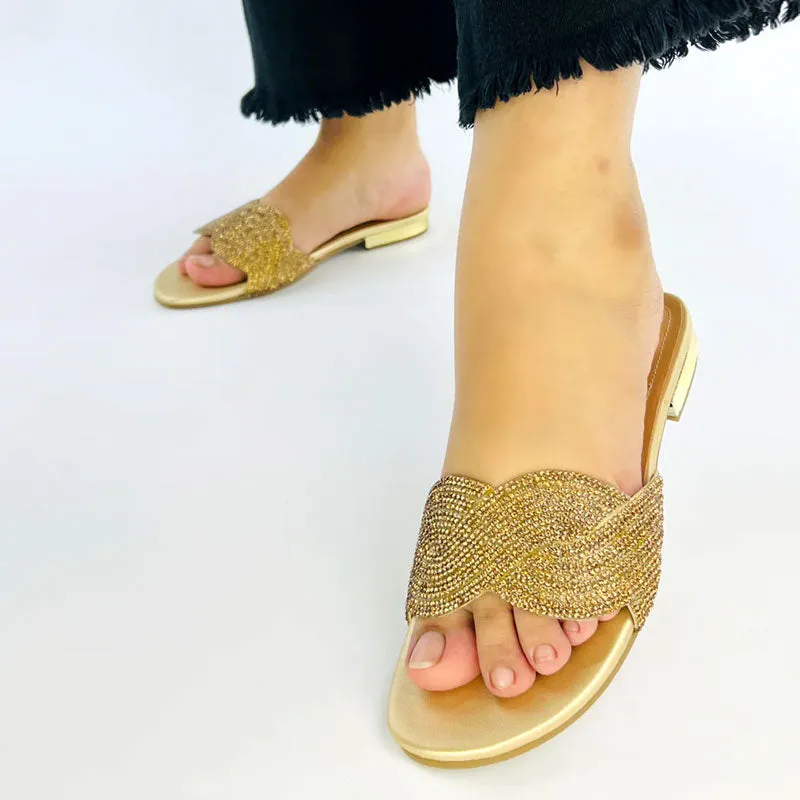 Rhinestone Buckle Low Heel Sandal-#1022 #22