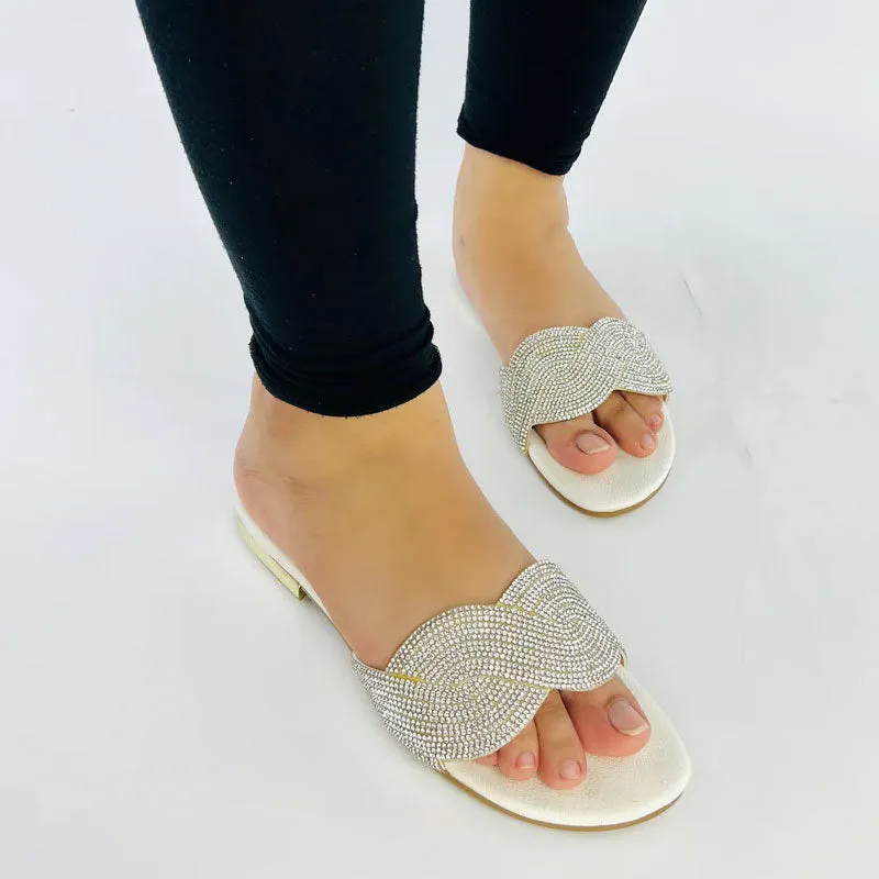 Rhinestone Buckle Low Heel Sandal-#1022 #22
