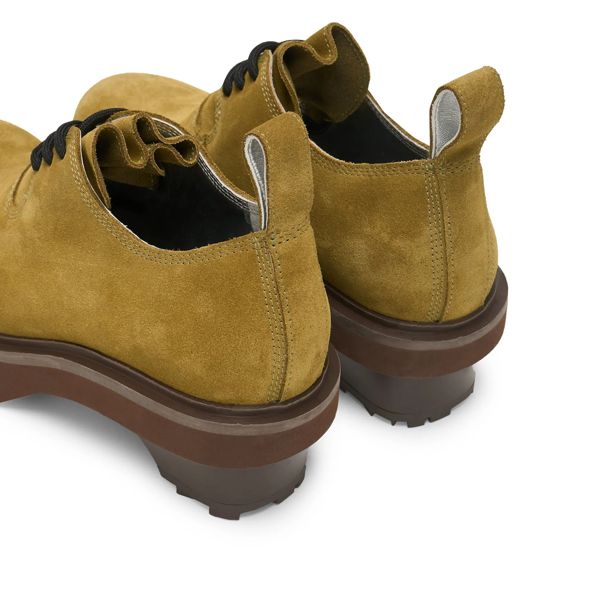 Round Toe Building Blocks With Platform Derbies In Green