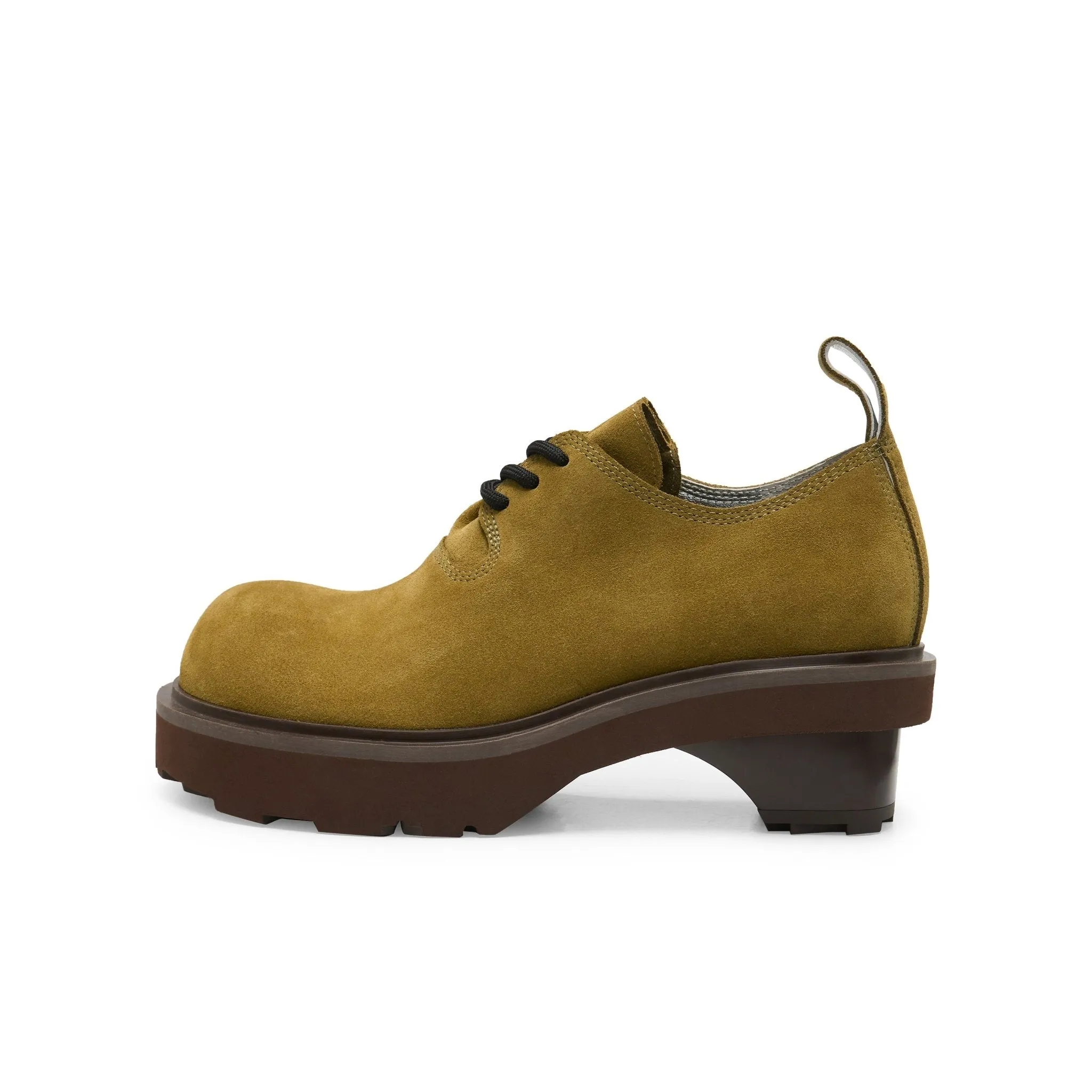 Round Toe Building Blocks With Platform Derbies In Green