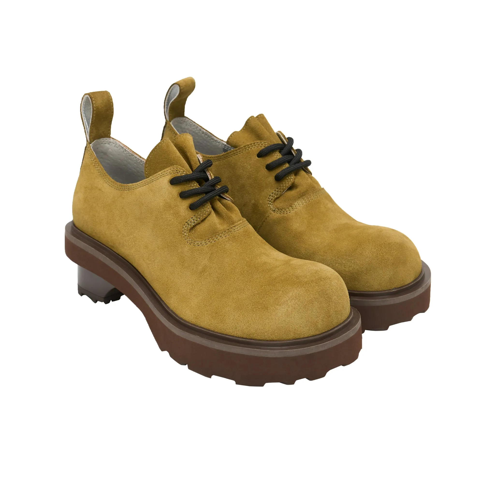 Round Toe Building Blocks With Platform Derbies In Green