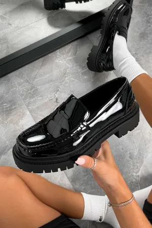 RUBY Chunky Slip On Loafers - Black Patent