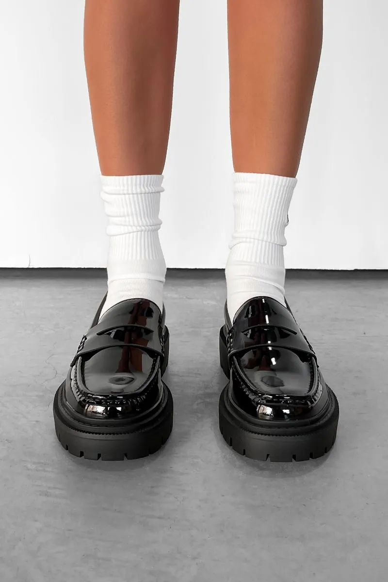 RUBY Chunky Slip On Loafers - Black Patent