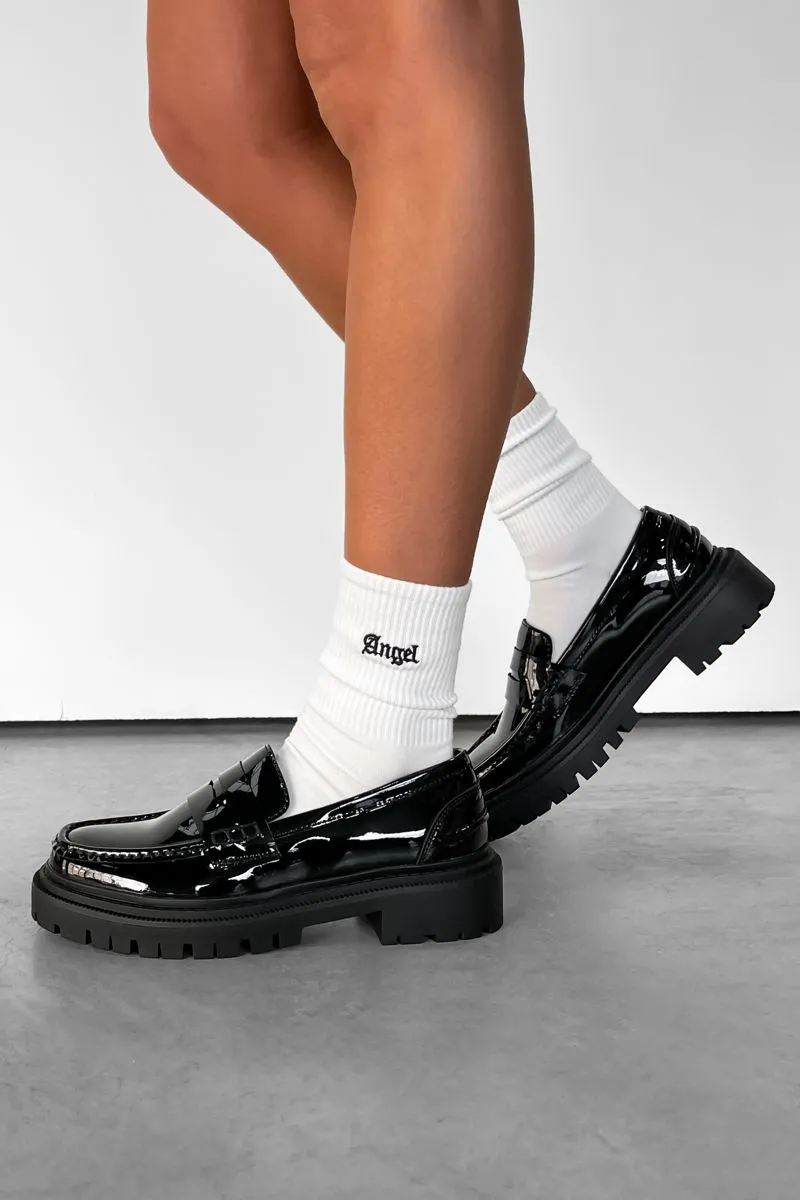 RUBY Chunky Slip On Loafers - Black Patent
