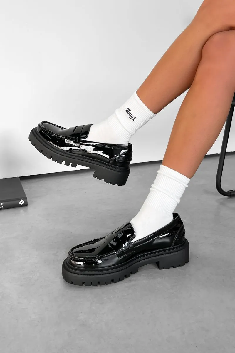 RUBY Chunky Slip On Loafers - Black Patent