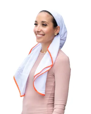 Tie Ur Knot Dri Fit White/Orange Border Untied Scarf with Non Slip Grip