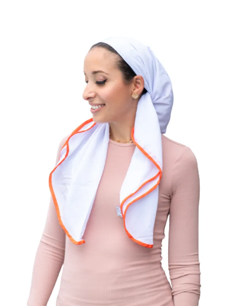 Tie Ur Knot Dri Fit White/Orange Border Untied Scarf with Non Slip Grip
