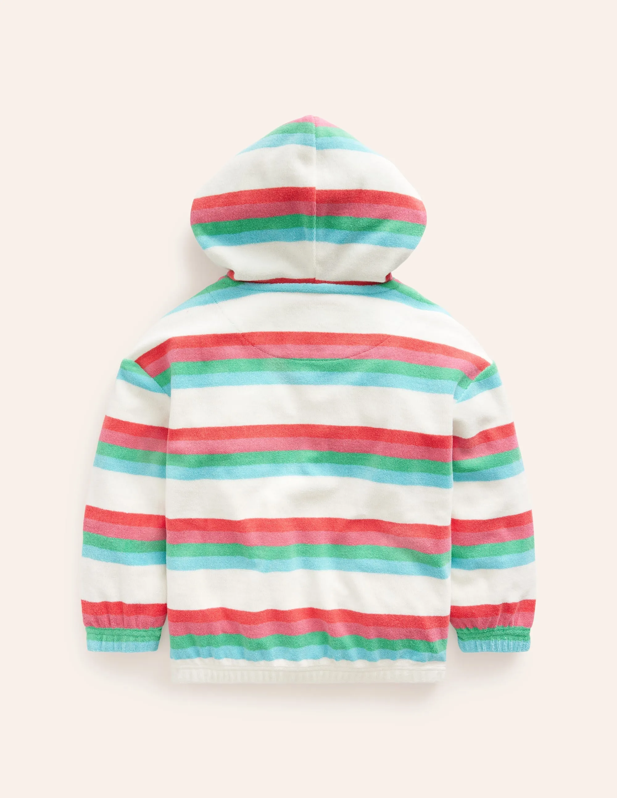 Towelling Hoodie-Hot Coral & Pink Stripe