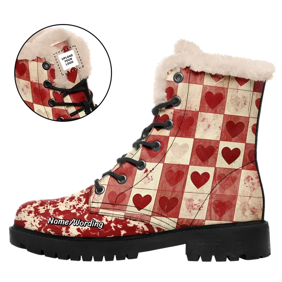 Unique Gift,Personalized Heartbeat Boots, Custom Romantic Winter Boots, Warm Fur Unisex Boots for Valentine's Day