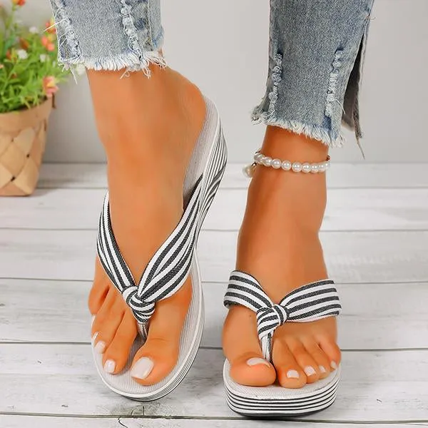 Women's Striped Casual Wedge Beach Flip Flops 77330486S