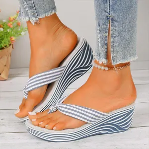 Women's Striped Casual Wedge Beach Flip Flops 77330486S